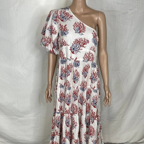 NEW PRIYA ISRANI X ANTHROPOLOGIE One-Shoulder Maxi Dress White/Multi Size L - Picture 1 of 6